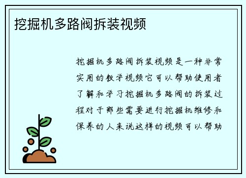 挖掘机多路阀拆装视频